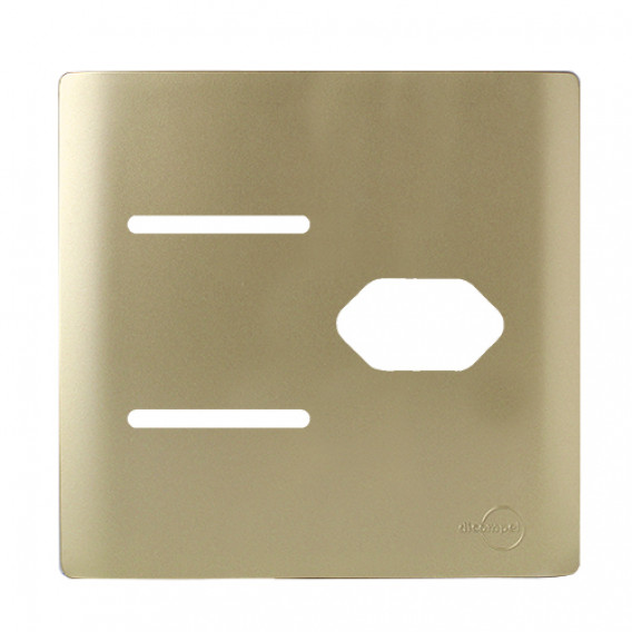 Placa p/ 2 Interruptores + Tomada 4x4 - Novara Dourado Placa p/ 2 Interruptores + Tomada 4x4 - Novara Dourado